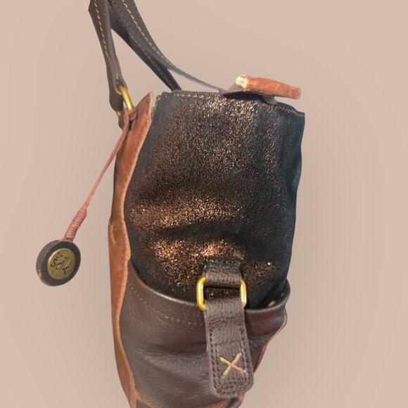 The Sak Kendra Work Tote Brown Teak Multi Leather Bag Pockets Boho Hobo Carryall - Picture 5 of 10